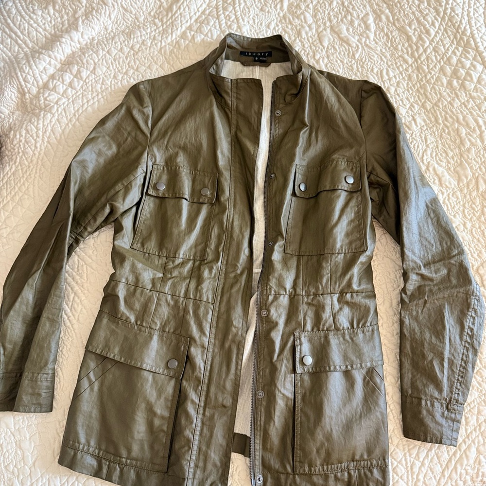 Theory Olive Green Utility Rain Jacket